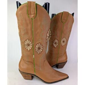 Rebel Cowgirl Womens Boots Cowboy Tan Leather Flower Embroidered Size 9
